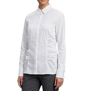 HUGO BOSS White Ruched Button Down Shirt Long Sleeve Blouse Size 6 French Cuff